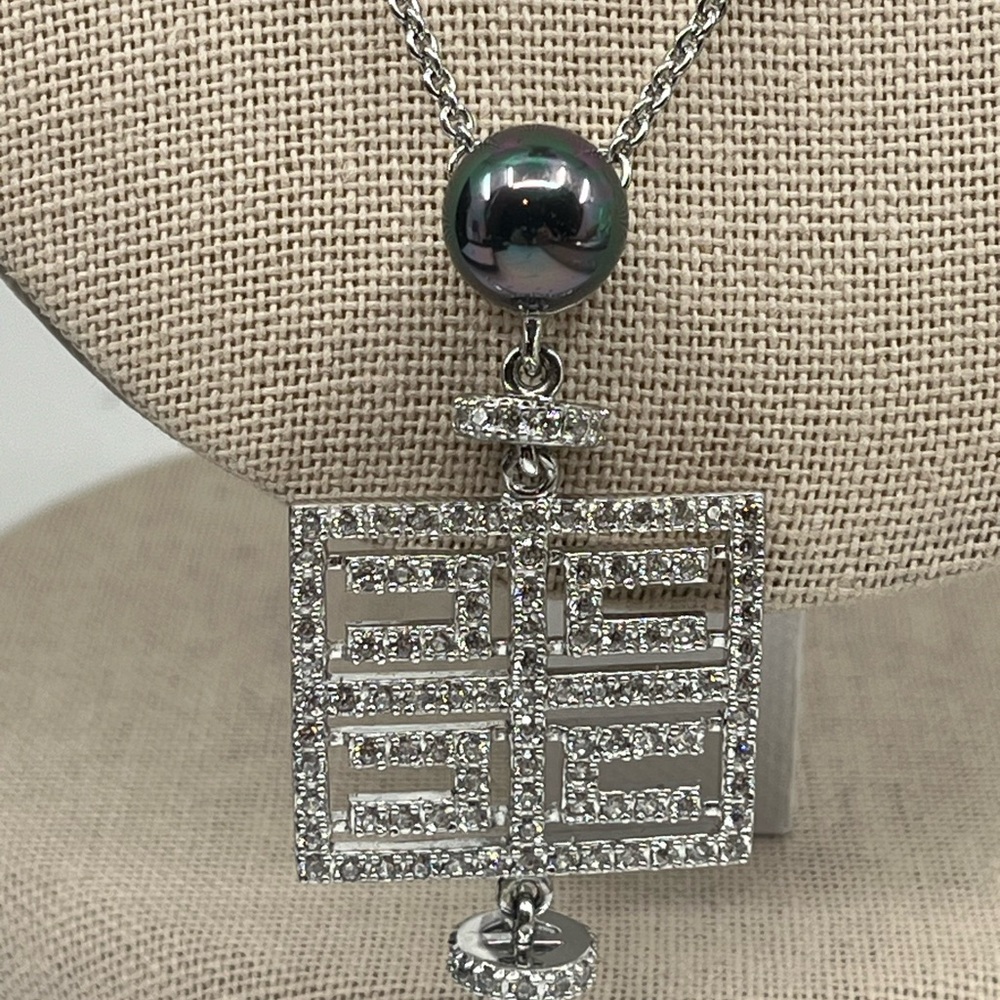 Joseph Esposito 925 Diamonique Necklace with Black Cultured Pearls – 18-20" - Picture 5 of 16